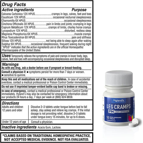 Hyland's, Leg Cramps PM Tablets, Nighttime Formula, Natural Relief of Calf, Foot and Leg Cramps at Night, Quick Dissolving Tablets, 50 Count...