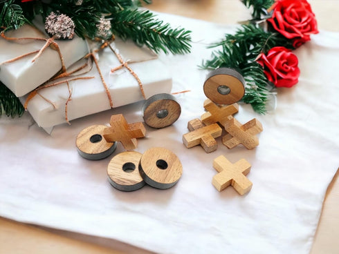 BSIRI Tic Tac Toe Wooden Board Games (Only X-O Pieces)- Unique Gifts, Fun Gifts for Kids and Adults and Use as Living Room Rustic Table Decor Idea...