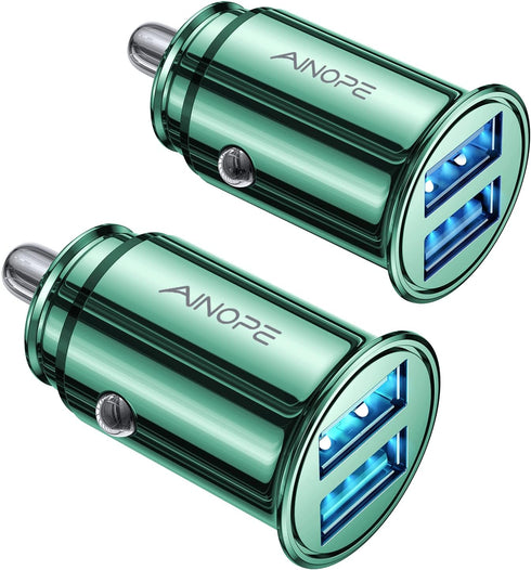 AINOPE 2 Pack Fast Mini Car Charger, 4.8A Metal Car Charger Adapter Flush Fit, Dual Port USB Car Charger Compatible with iPhone 14 13 12 Pro Max 8...