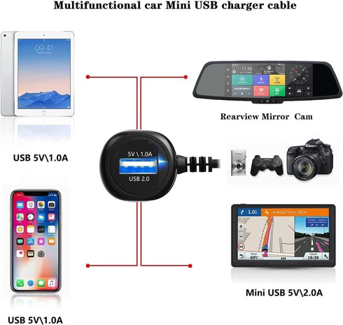 Dash Cam Charger Cable, 11.5FT Mini USB for 12V-24V Cars & Trucks, 3-in-1 Charging for Dash Cam, GPS Navigator, Mobile Phones & Other Devices......