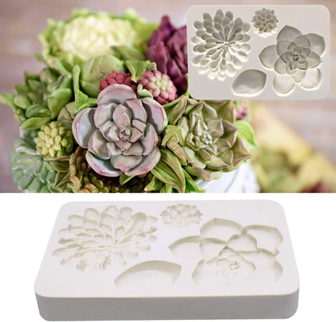 2PCS Succulent Fondant Mold Fern Leaf Fondant Mold Silicone Polymer Clay Molds Cake Decoration Molds Gumpaste 3D Silicone Molds for Cupcakes, Choc...