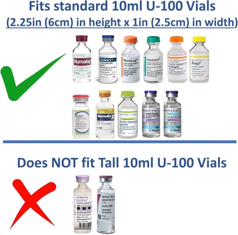 Insulin Fridge Holder Storage Case Organizer - Fits Standard 10ml U-100 Vials - Safe, Snug, Secure Vial Protector (Blue)...