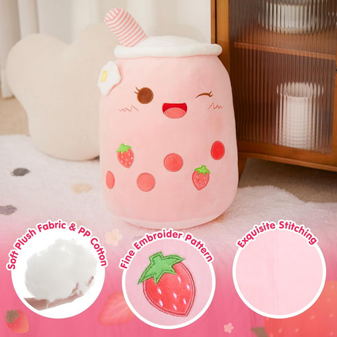 Athoinsu Light Up Strawberry Tea Soft Plush Pillow 10'' Kawaii Milky Tea Stuffed Bubble Animal Toy with LED Lights Birthday Christmas Holiday Vale...