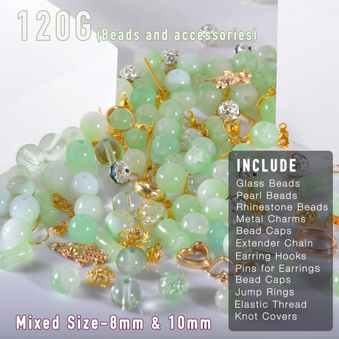 120g Random Glass Beads Kit for Jewelry Making, 6-10mm Round Crystal Glass Beads for Bracelet Making (Green)...