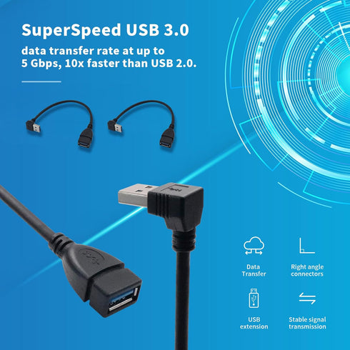 Antrader USB 3.0 Right Angle 90 Degree UP & Down Extension Cable Male to Female Converter Data Adapter Cord 2 Pairs...