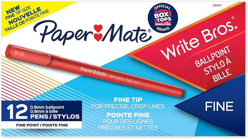 Paper Mate Write Bros. Ballpoint Pens, Fine Point, Red Ink, 1-Dozen...