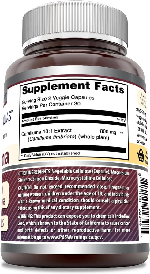 Amazing Formulas Caralluma Supplement | 800 Mg Per Serving | 60 Veggie Capsules | Non-GMO | Gluten-Free | Made in USA...