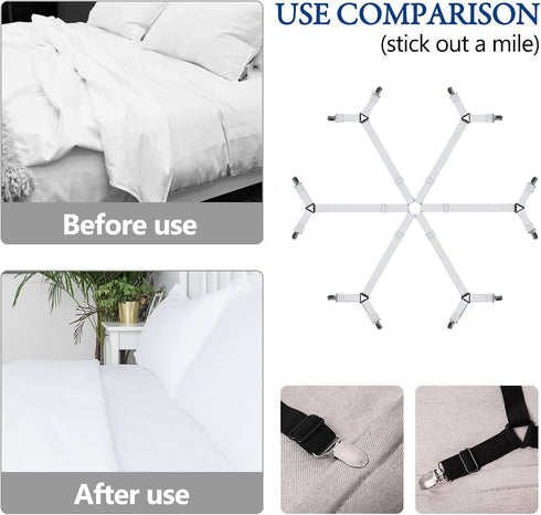 TGOOD Bed Sheet Holder Straps, Mattress Cover Clips to Hold Sheets in Place, Adjustable Bed Bands, Elastic Grippers,Fasteners,Keepers,Suspenders F...