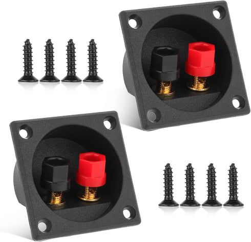 2 Pcs Square Speaker Box Terminal Cup Black 2 Inch 2-Way Spring Loaded Jacks Speaker with Screws Wire Connector Binding Post Cup Connector Subwoof...
