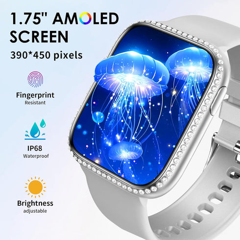 Smart Watch for Women, 1.75" AMOLED Fitness Tracker for Android iOS, Answer/Make Call with Heart Rate Sleep Monitor 130+ Sports Mode, IP68 Waterpr...