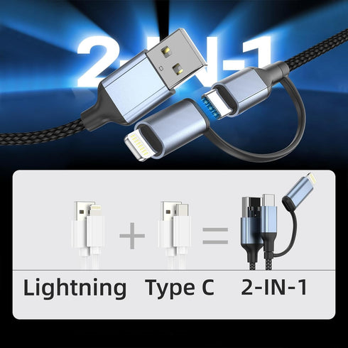 2FT iPhone Charging Cable, 2foot USB C and Lightning Cable 2-in-1 Car Play Cord for iPhone 15 2FT USB C Cable Lightning Cable 2ft for iPhone 15 14...