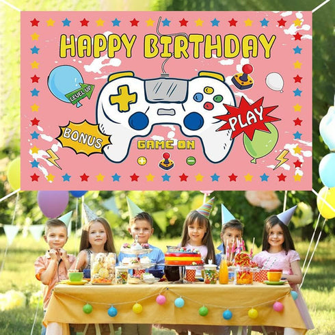 Video Game Happy Birthday Backdrop Gaming Theme Birthday Party Backdrop Banner Gaming Party Decorations for Game Fans Kids Boys Birthday Party Sup...