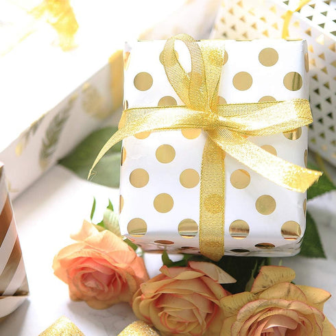 Gift Wrapping Supplies,8 Sheets White Gold Gift Wrapping Paper with 10 Pull Bows 24 Yard Glitter Ribbon and 12 Thank You Lable Sticker for Birthda...
