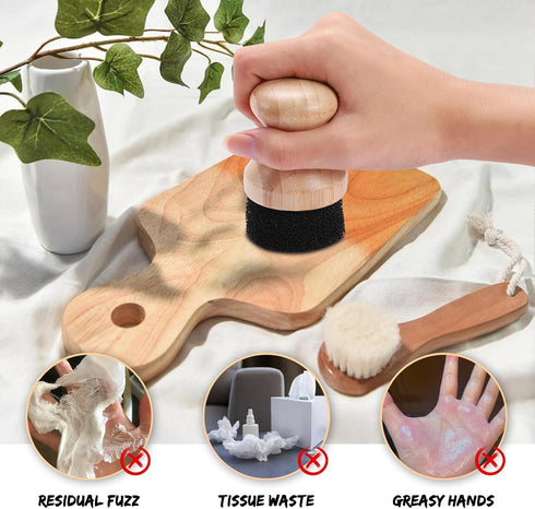 Herda 2pcs Food Grade Mineral Oil & Wax Applicator for Wood Cutting Board, Butcher Blocks, Safe Cutting Boards Oil Sealer -Bamboo/Wooden Spoon Ute...