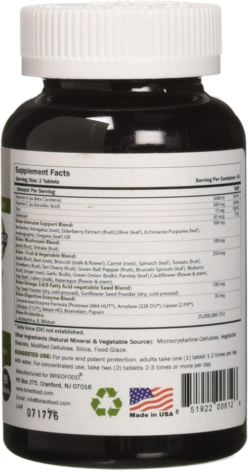 Brieofood Food Based Immune 90 Tablets - Natural Immune system booster...