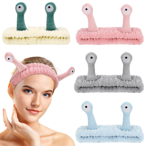 4 Packs Snail Head Bands, Headband for Washing Face, Snail Spa Hair Bands Skincare Makeup Headbands Women Cartoon Cute Coral Fleece Elastic Headba...