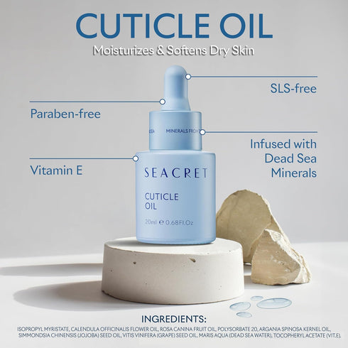 SEACRET CUTICLE OIL: Dead Sea Mineral Nail Care Treatment with Calendula, Argan, Jojoba, Sweet Almond, & Grape Seed Oils, and Vitamin E, Protects ...