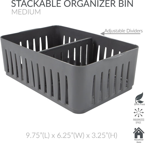 Simplify 3 Compartment Stackable Bin with Adjustable Dividers | Drawer Organizer | Storage Basket | Good for Office | Desk Supplies | Dorm | Bathr...