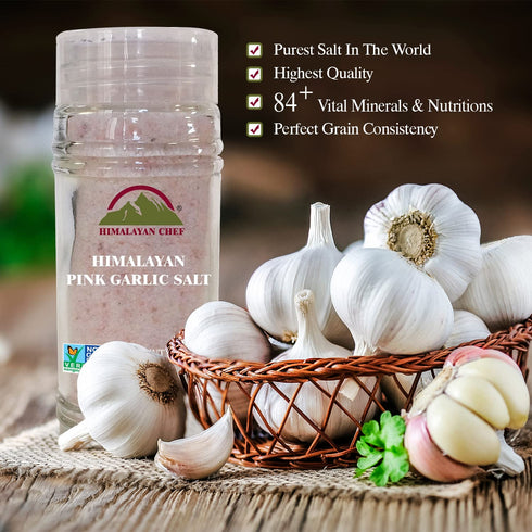 Himalayan Chef Himalayan Pink Garlic Salt -3.6 Oz (Pack of 1), Small Grinder of Garlic Salt Seasoning, Natural & Certified...