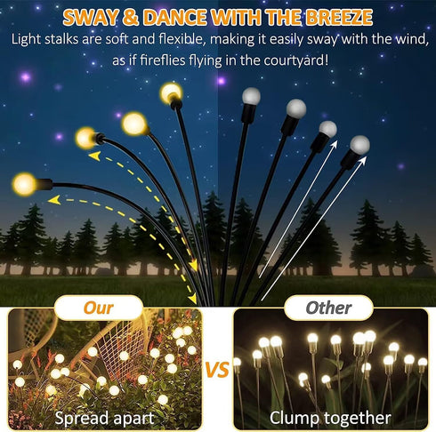 Firefly Lights Solar Outdoor, Solar Powered Firefly Lights, 2Pack Fire Fly Solar Garden Lights, Waterproof Swaying LED Solar Decorative Lights Sti...