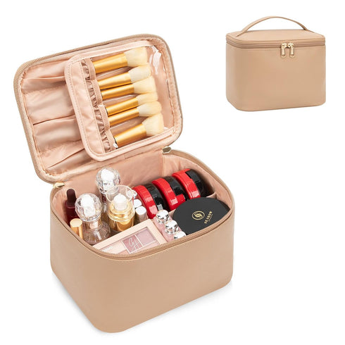 Makeup Bag, Large Capacity Make Up Bag for Cosmetics Vertical Storage,Toiletry Bag for Skincare Makeup Organizer Bag for Travel,With Makeup Brushe...