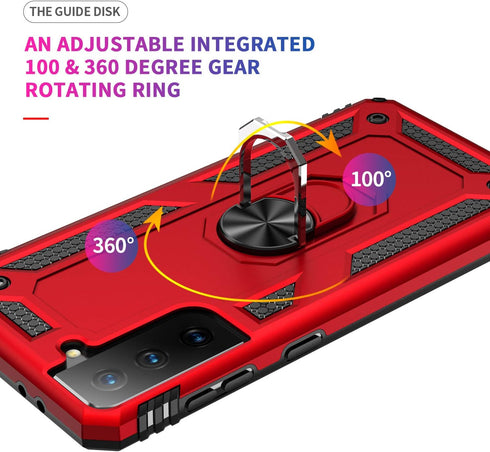 for Samsung Galaxy S21 Plus 5G Case with HD Screen Protectors, Androgate Military-Grade Metal Ring Holder Kickstand 15ft Drop Tested Shockproof Co...