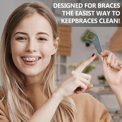 Orthodontic Flossers for Braces, Ortho Dental Floss Picks, Mint Flavor 60 Count/Bag, Gray, 1 Pack...