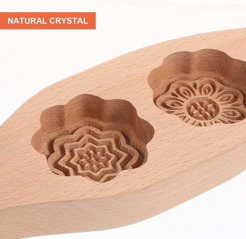 Yardwe 2pcs Wooden Cookie Molds Chinese Traditional Mid- autumn Festival Moon Cake Mold Handmade Flowers Cookie Stamp Baking Supplies for Muffin M...