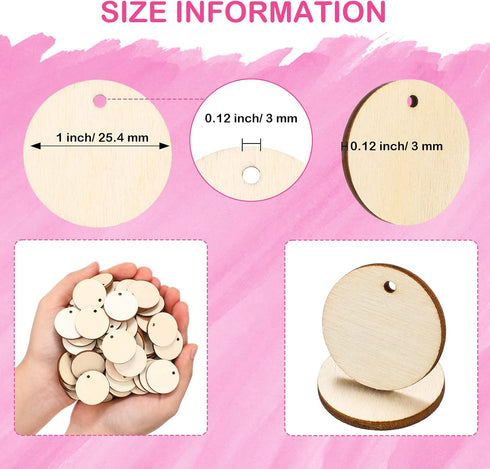 100 Pieces Unfinished Round Wooden Circles with Holes Round Wood Discs for Crafts Blank Natural Wood Circle Cutouts for DIY Crafts Party Birthday ...