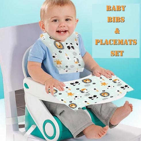 40 pcs Disposable Bibs and Placemats for Baby, Leak Proof Travel Feeding Bibs and Place Mats for Infants Toddlers for Traveling and Outdoor Use...