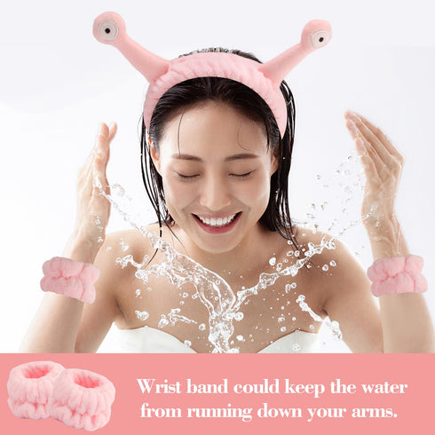 9 Pcs Skincare Headbands Snail Spa Headband and Wristband Set Alien Headband Pink Face Wash Wristbands Cute Makeup Headband Hair Band for Washing ...