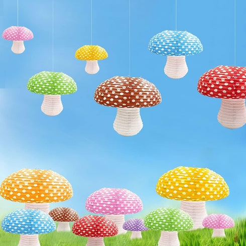 3Pcs Purple Large Mushroom Shaped Paper Lanterns for Forest Jungle Wonderland Themed Birthday Party Decor Hanging 3D Mushroom Ornament Backdrop fo...