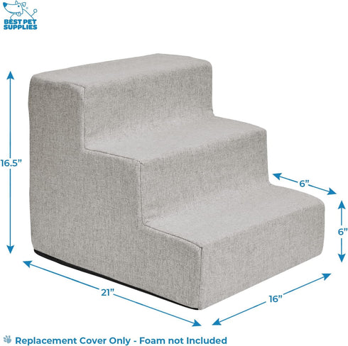 Best Pet Supplies Foam Pet Steps Cover for Small Dogs and Cats, Portable Ramp Stairs for Couch, Sofa, and High Bed Climbing (Cover Only) - Sand, 3...