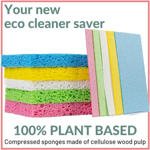 bioGo 10 Pack Compostable Pop-Up Sponges - Expanding, Non-Scratch, Plant-Based Dish Sponges...