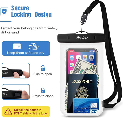 ProCase Universal Waterproof Pouch up to 7", Cellphone Dry Bag Underwater Case for iPhone 15 14 13 Pro Max 12 11 Xs XR 8 Plus Mini, Galaxy S23 S22...