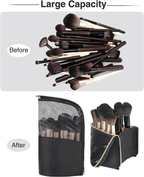 MONSTINA Makeup Brush Organzier Bag,High Capacity Portable Stand-Up Makeup Brush Holder,Professional Artist Makeup Brush Sets Case Waterproof Dust...