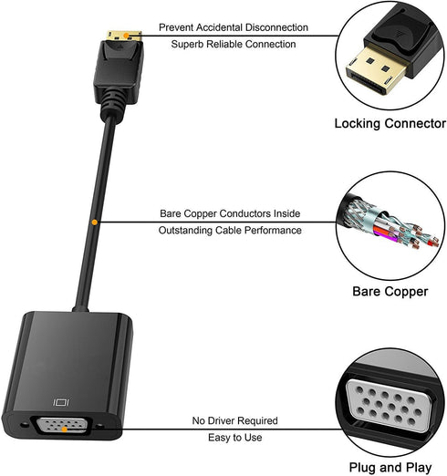 HDMI to VGA, Gold-Plated HDMI to VGA Adapter, Male to Female for Computer, Desktop, Laptop, PC, Monitor, Projector, HDTV, Chromebook, Raspberry Pi...