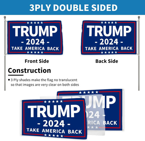 Probsin Trump 2024 Flag 3x5 Ft Decorations Outdoor Double Sided 3 Ply Blue Take America Back Flag Heavy Duty Banner Party Supplies Yard Signs Home...