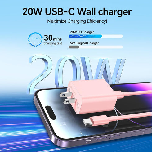 Phone Charger Fast Charging,MFi Certified 2-Pack 20W USB-C Wall Charger for Appple with 1-Pack 6/10FT Fast Charging Type-C to Liightning Cable for...