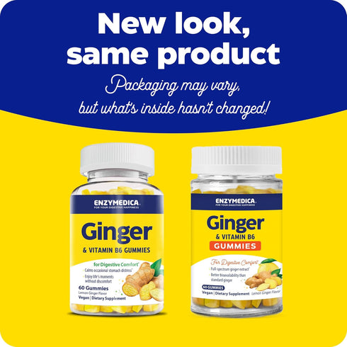 Enzymedica, Ginger & Vitamin B6 Gummies, Support for Occasional Nausea & Indigestion, High Potency, Equivalent to 200 mg Ginger Extract, 60 Count...