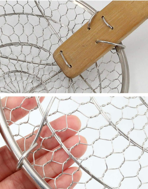 Bamboo Strainer Coarse Skimmer Kitchen Stainless Steel Spider Strainer With Natural Bamboo Handle Frying Spider spoon cooking pasta 4 Inch 7 Inch ...