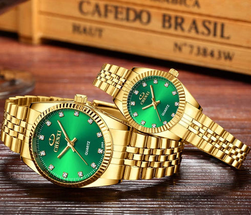 DREAMING Q&P Fq-043 Classic Golden Stainless Steel Male Female Crystals Quartz Wrist Watches for Man Woman Gold...