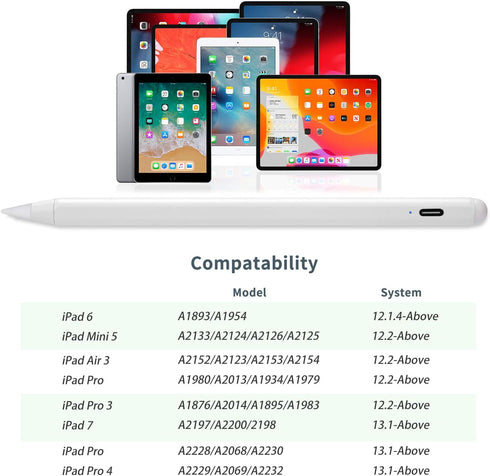 iPad 8th/9th/10th Generation Stylus Pencil with Fast Charging,Tilt Sensitive,Palm Rejection,Magnetic Feature, 1.5 mm Fine Point Pen Compatible wit...