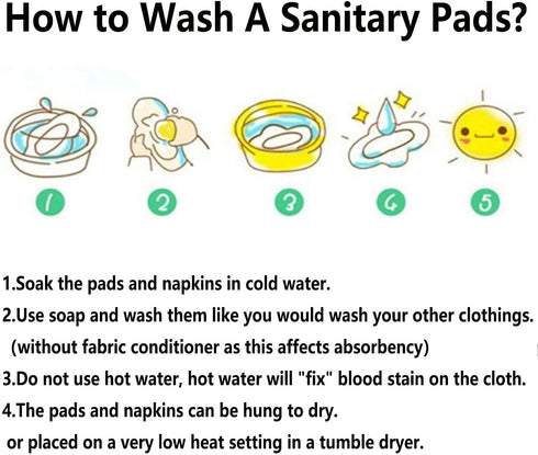 7PCS Pack Reusable Menstrual Pads Including 6PCS Cloth Sanitary Pads Mama Cloth Pad + 1PC Mini Wet Bag...