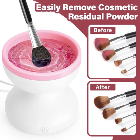 Makeup Brush Cleaner Machine, Electric Makeup Brush Cleaner Machine, Quick & Efficient Cleaning for Makeup Brush, Makeup Sponge, Double Brush, Mot...