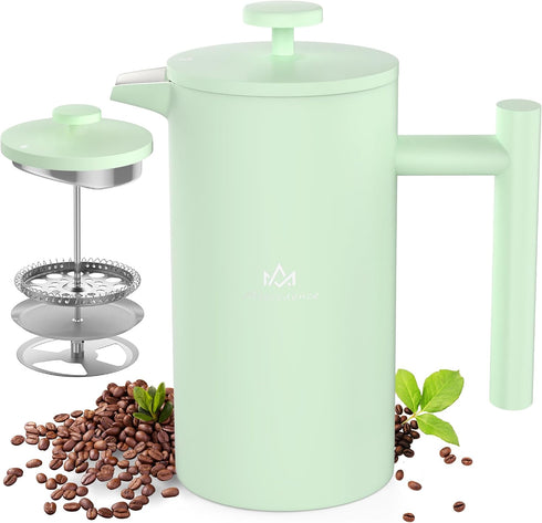 French Press Coffee Maker?12OZ Double Wall Vacuum Insulated 304 Stainless Steel for Home, Camping and Office...