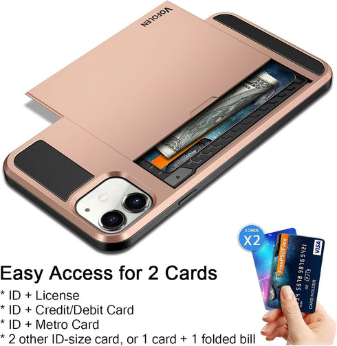 Vofolen Compatible with iPhone 12 Case 5G Wallet Cover Credit Card Holder Slot Sliding Back Pocket Anti-Scratch Dual Layer Protective Compatible w...