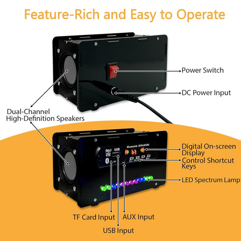 EIELE Soldering Practice kit Multi-Function Speaker AUX TF Playback Voice-Activated Level Indicator Dual Channel Speaker Education Black case Spea...