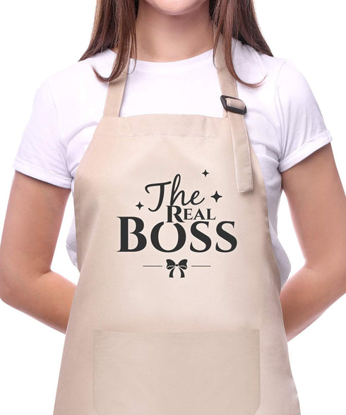 Couple Aprons for Cooking-The Boss The Real Boss Apron Set Funny Adjustable Baking Aprons His and Her Engagement Anniversary Wedding Valentines Da...