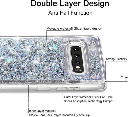 for Galaxy S10 Plus Case,Double Layer Design Bling Flowing Liquid Floating Sparkle Colorful Glitter Waterfall TPU Protective Phone Case for Galaxy...